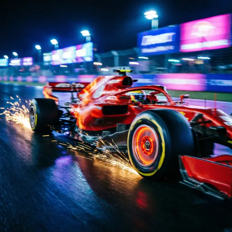 Voiture de course sur un circuit de nuit